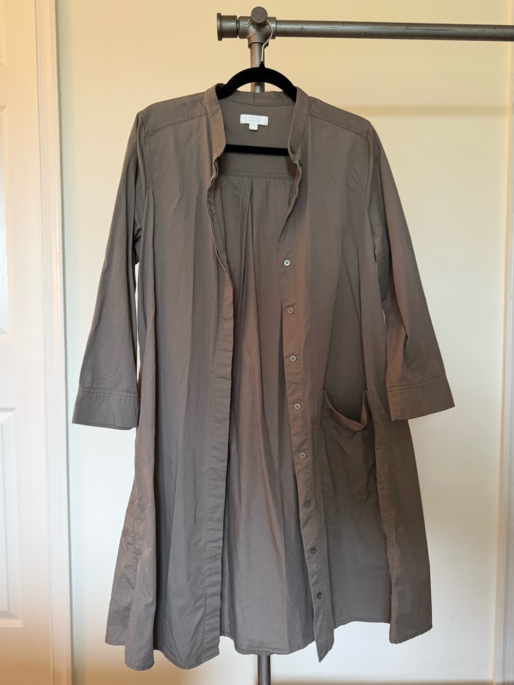 COS Taupe Button-Front Long Sleeve Midi Dress